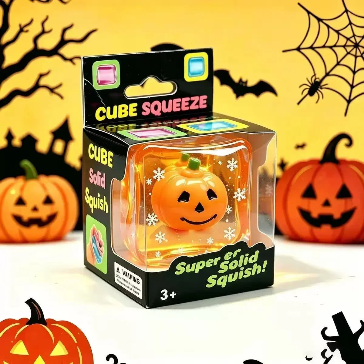 2026 New Luminous Halloween Spooky Squishy Cubes, Cartoon Characters Soft Squeeze ASMR Decompression Party Favor Gifts