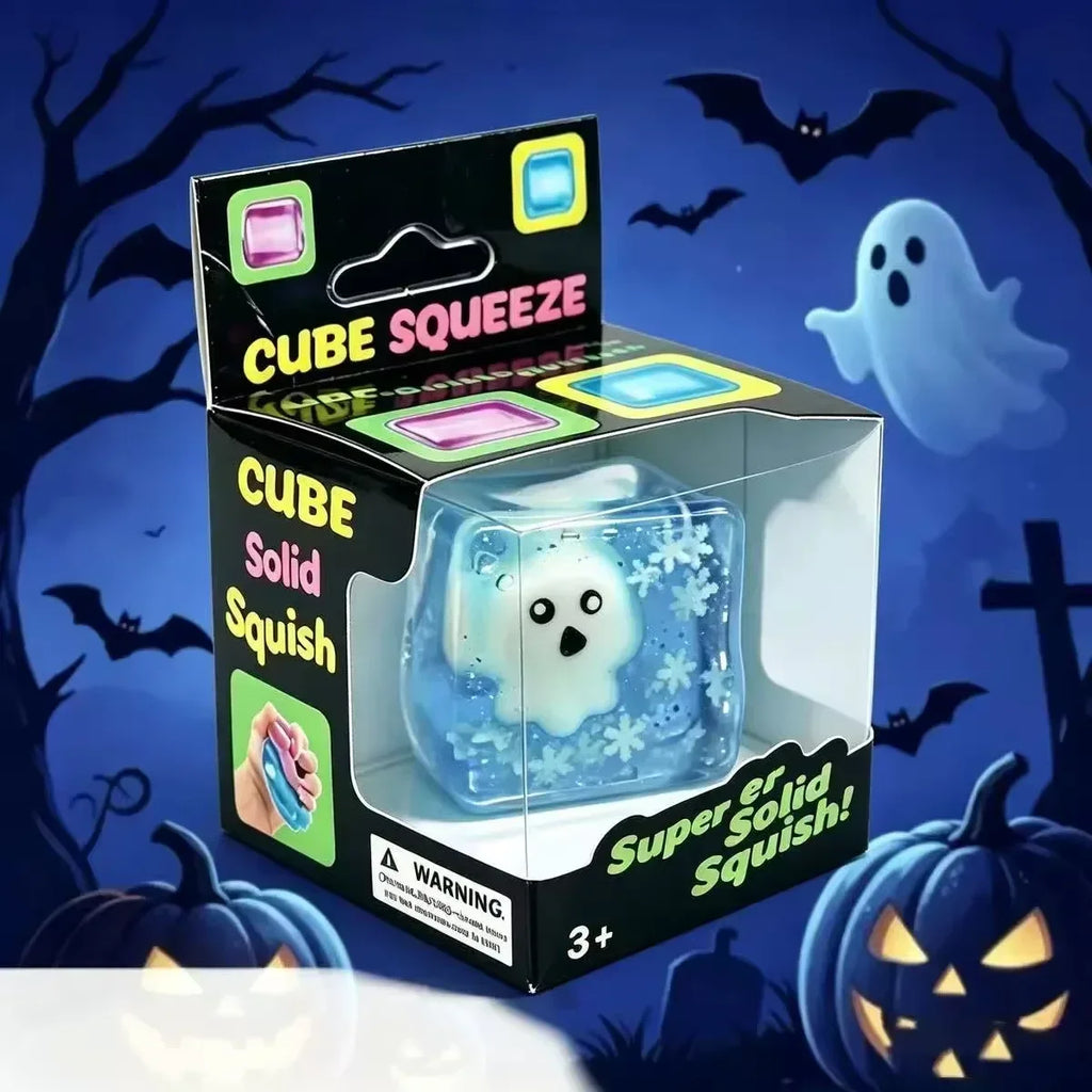 2026 New Luminous Halloween Spooky Squishy Cubes, Cartoon Characters Soft Squeeze ASMR Decompression Party Favor Gifts