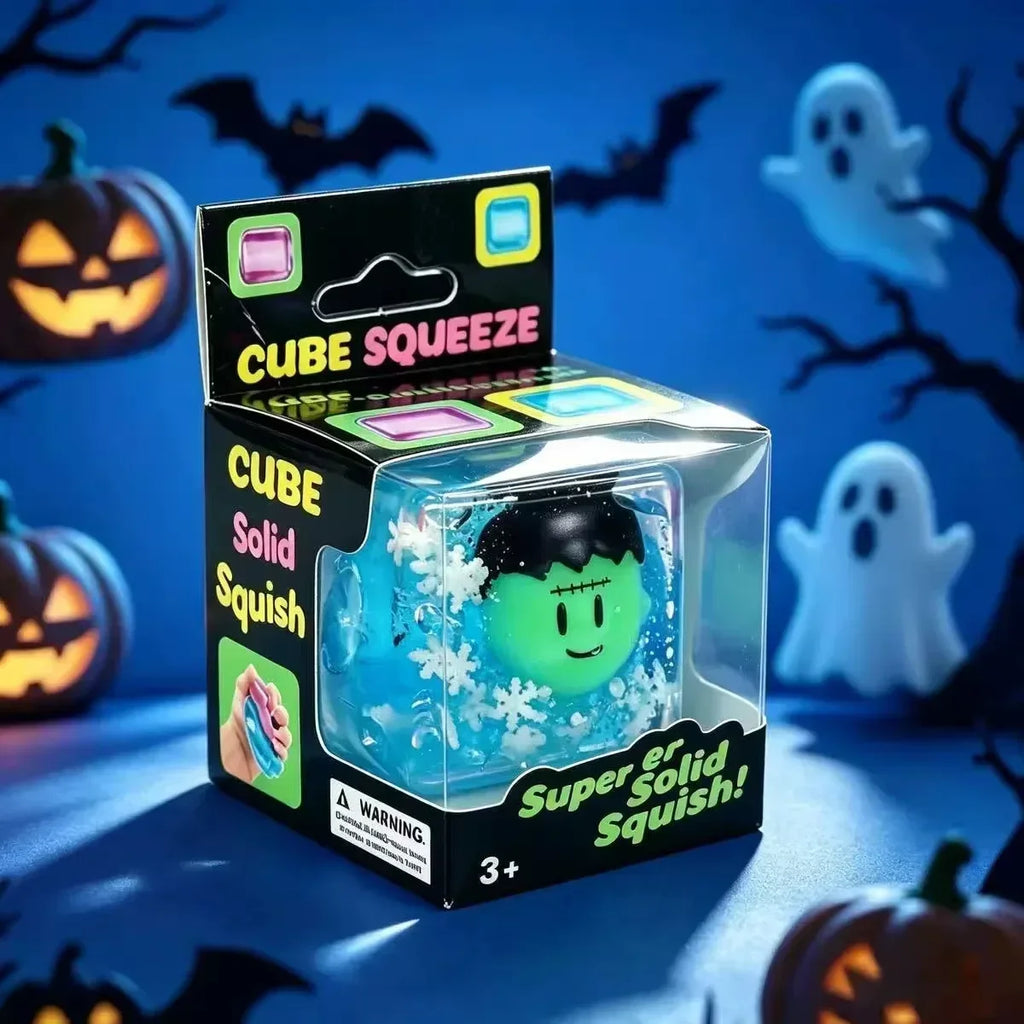 2026 New Luminous Halloween Spooky Squishy Cubes, Cartoon Characters Soft Squeeze ASMR Decompression Party Favor Gifts