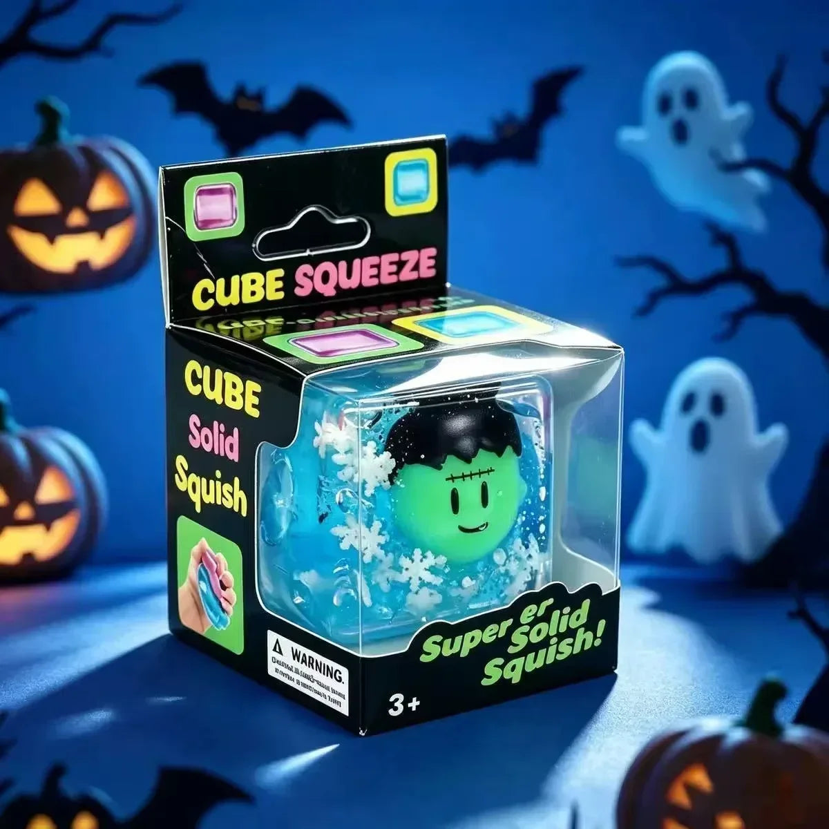 2026 New Luminous Halloween Spooky Squishy Cubes, Cartoon Characters Soft Squeeze ASMR Decompression Party Favor Gifts