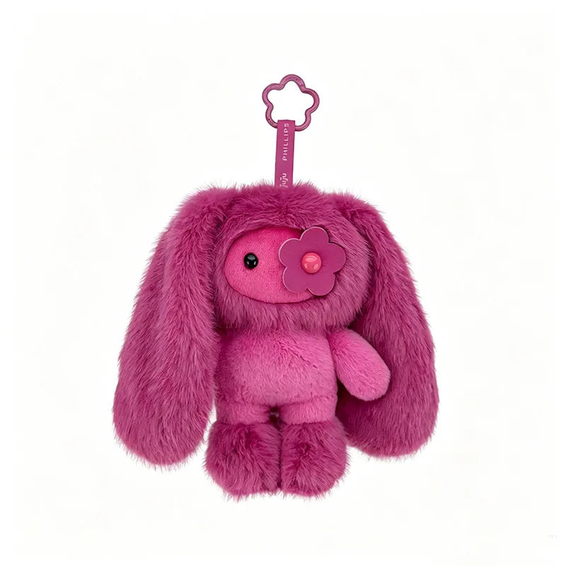 Cute Juju Rabbit Plush Keychain Flower Eye Bunny Kawaii Long Ears Bag Pendant Car Keyring Toy Gift for Girls