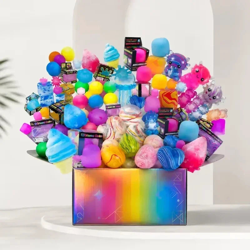 New 100+Pcs Surprise Box Toys Novelty Stress Relief Assorted Squishy Figures Blind Box Fun Mystery Fidget Stress Relief Surprise